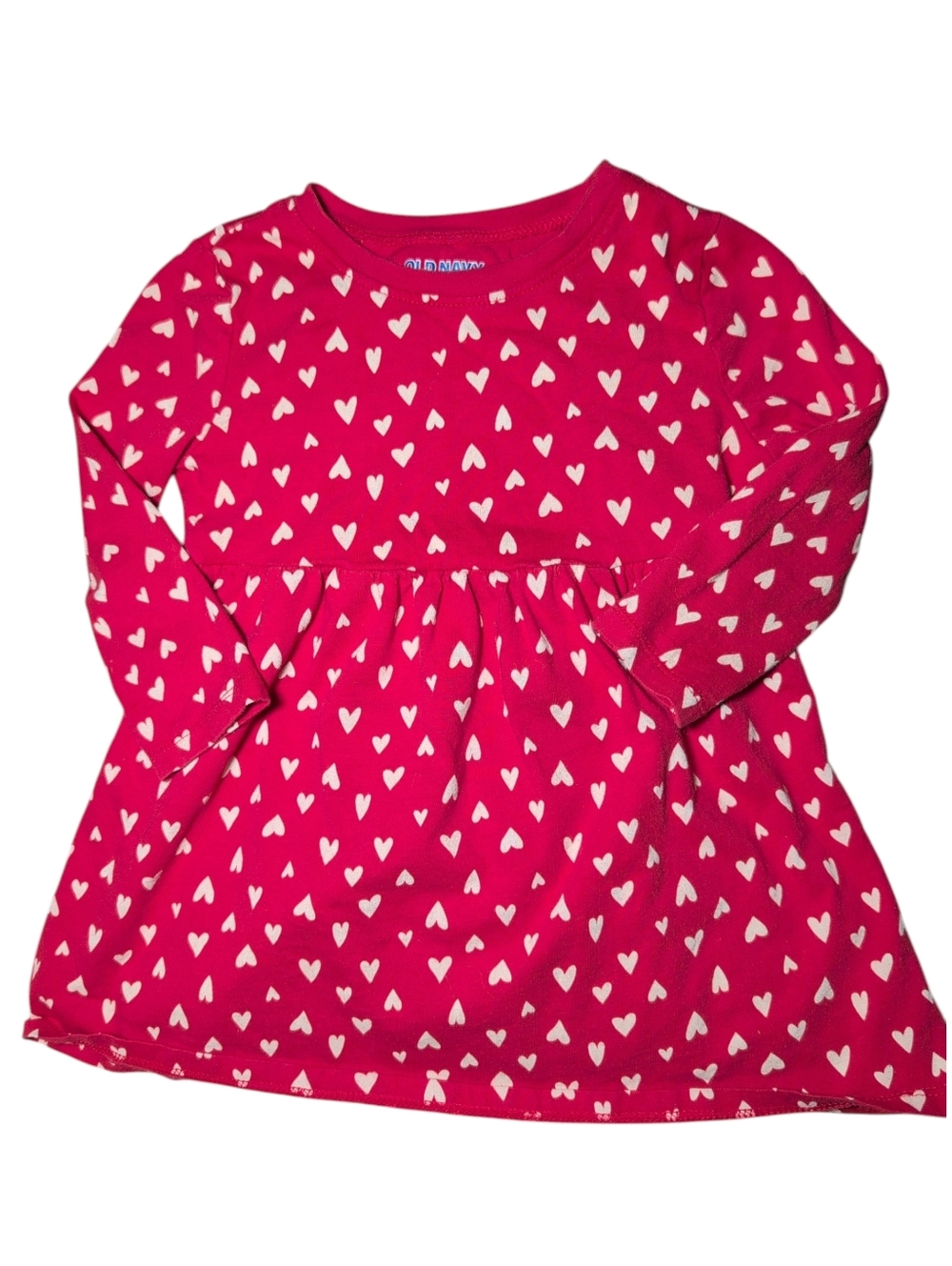 OLD NAVY Red With Cream Hearts Long Sleeve Dress